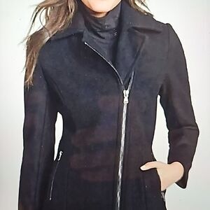 - KRISTEN BLAKE BLACK FULL ZIP DRESS PEACOAT SMALL